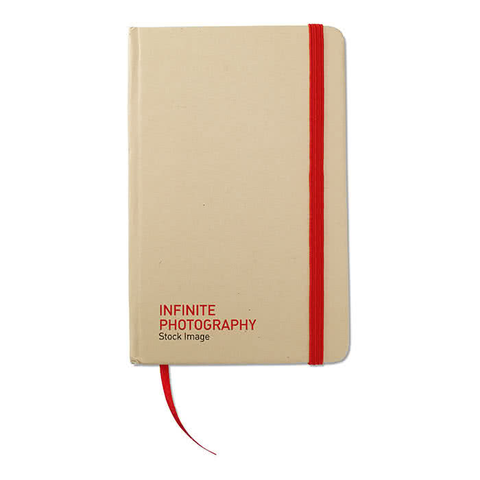 Libreta de bolsillo de material reciclado color Rojo cuarta vista con logo Libreta de bolsillo de material reciclado color Rojo cuarta vista con logo