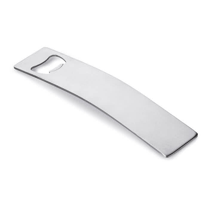 Abrebotellas personalizado en acero inoxidable color Plateado Mate segunda vista