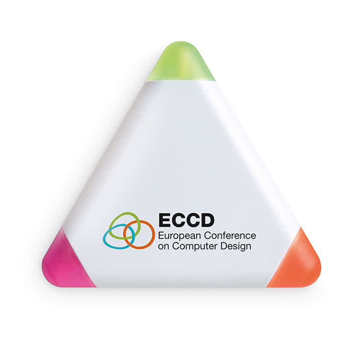 Rotuladores fosforescentes en un triangulo color Blanco cuarta vista con logo Rotuladores fosforescentes en un triangulo color Blanco cuarta vista con logo