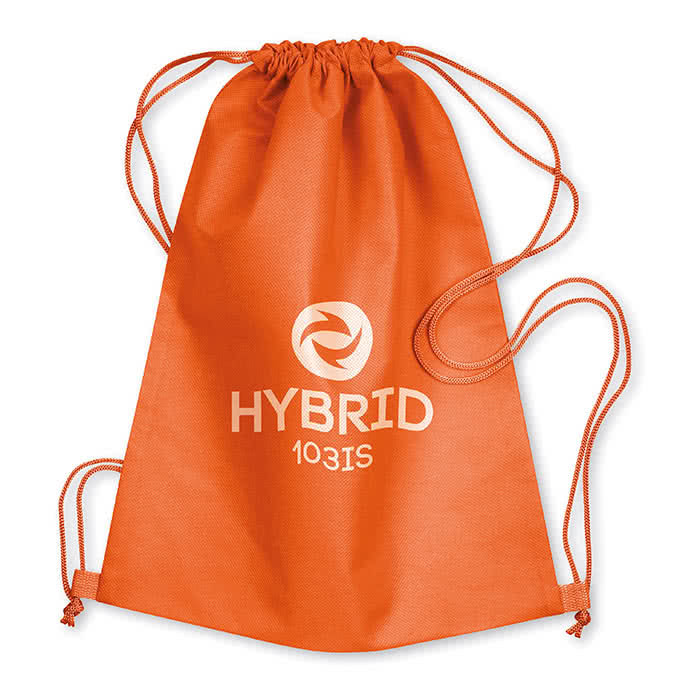 Mochila de cuerdas de tejido non woven color Naranja cuarta vista con logo
