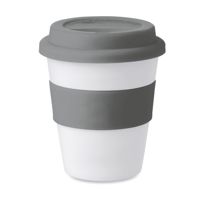 Taza personalizada de plástico con tapa 350ml color gris Taza personalizada de plástico con tapa 350ml color gris