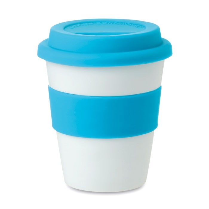 Taza personalizada de plástico con tapa 350ml color turquesa Taza personalizada de plástico con tapa 350ml color turquesa