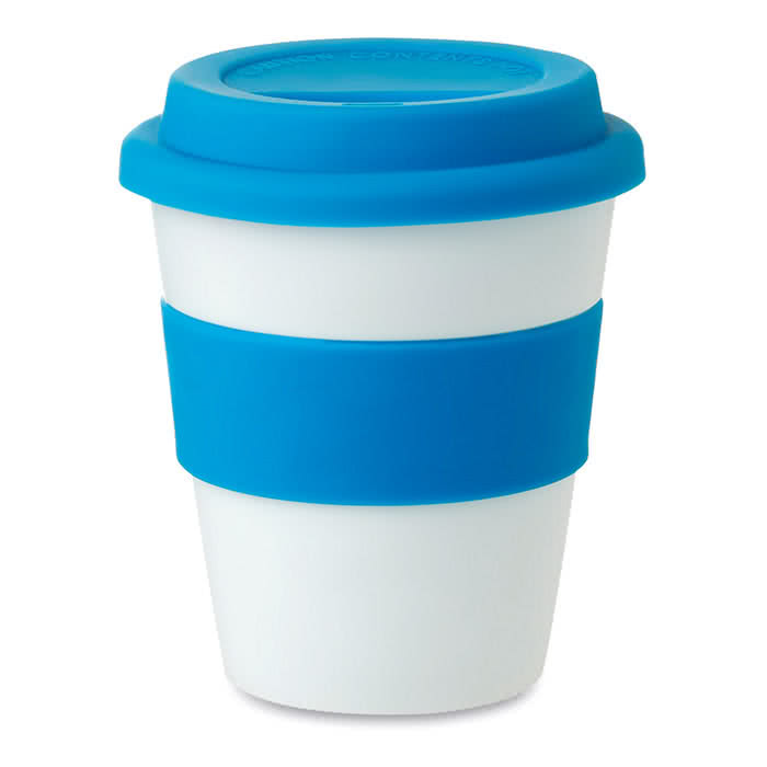 Taza personalizada de plástico con tapa 350ml color Azul Taza personalizada de plástico con tapa 350ml color Azul