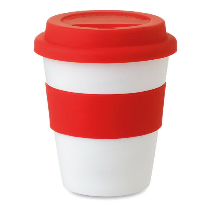 Taza personalizada de plástico con tapa 350ml color Rojo Taza personalizada de plástico con tapa 350ml color Rojo