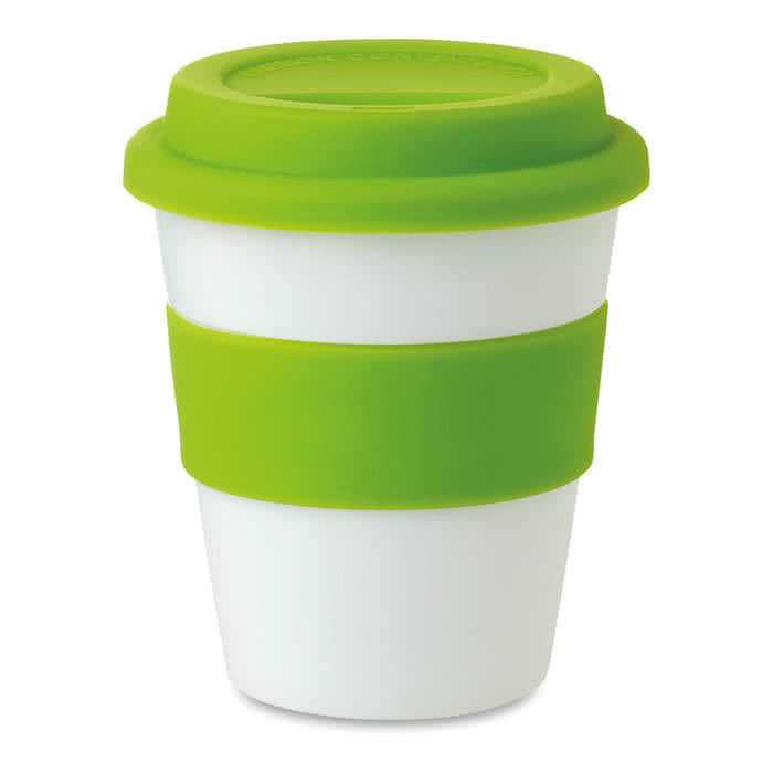 Taza personalizada de plástico con tapa 350ml color Verde Taza personalizada de plástico con tapa 350ml color Verde