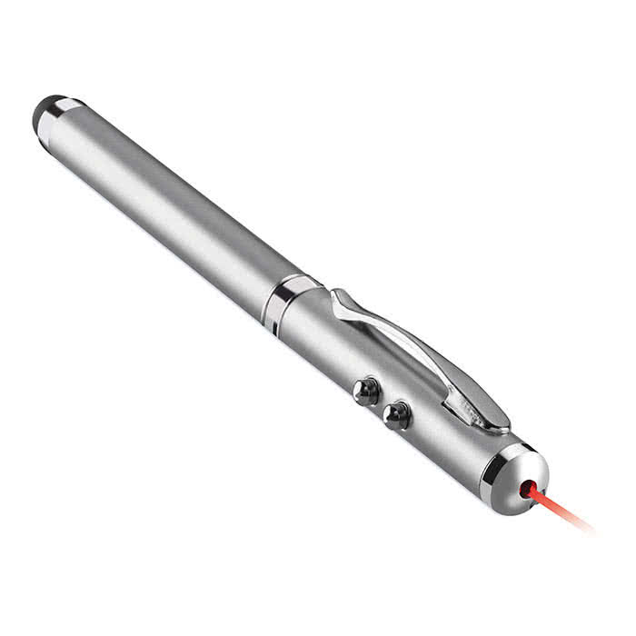 Bolígrafo publicitario con puntero láser y táctil color Plateado Mate cuarta vista