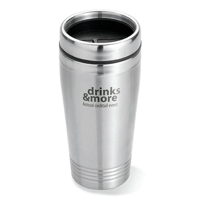 Vaso térmico personalizado de 400ml color Plateado Mate cuarta vista con logo Vaso térmico personalizado de 400ml color Plateado Mate cuarta vista con logo