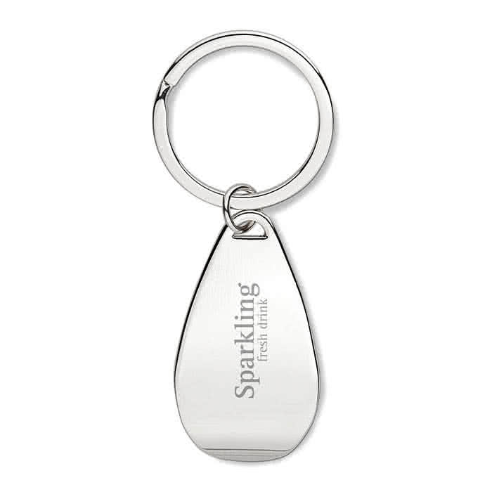 Llavero con abridor de botellas color Plateado Brillante cuarta vista con logo Llavero con abridor de botellas color Plateado Brillante cuarta vista con logo