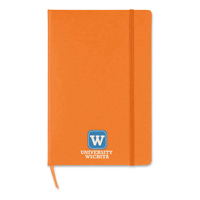 Libreta publicitaria de papel cuadriculado color Naranja cuarta vista con logo
