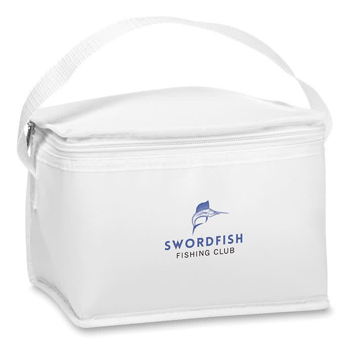 Nevera promocional para latas color Blanco cuarta vista con logo Nevera promocional para latas color Blanco cuarta vista con logo