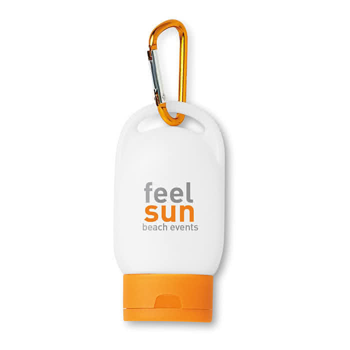 Protégete de los rayos de sol color Naranja cuarta vista con logo Protégete de los rayos de sol color Naranja cuarta vista con logo
