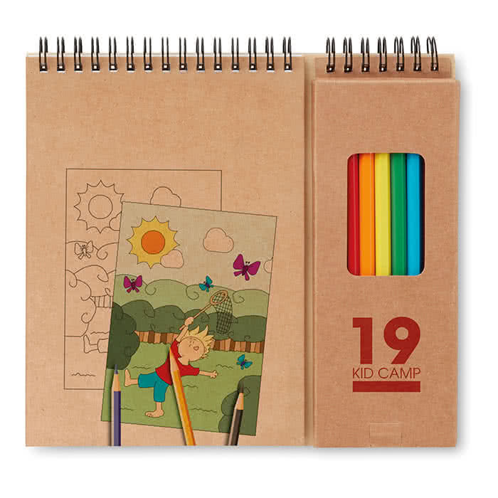 Cuaderno y lápices de colores publicitarios color Beige cuarta vista con logo