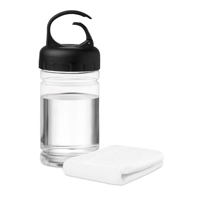 Botella publicitaria de Tritán con toalla color blanco segunda vista