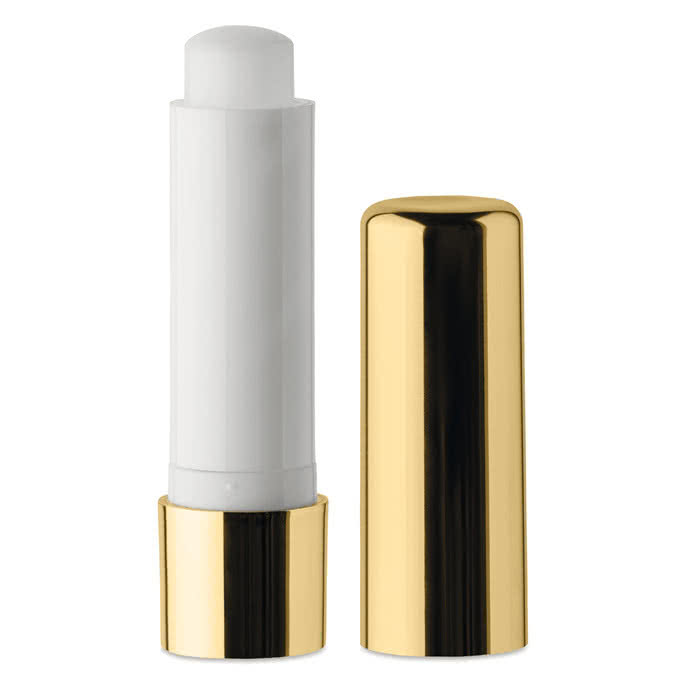 Bálsamo labial envase efecto metálico color dorado