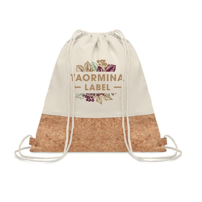 Mochila con logo detalle de corcho color beige cuarta vista con logo Mochila con logo detalle de corcho color beige cuarta vista con logo