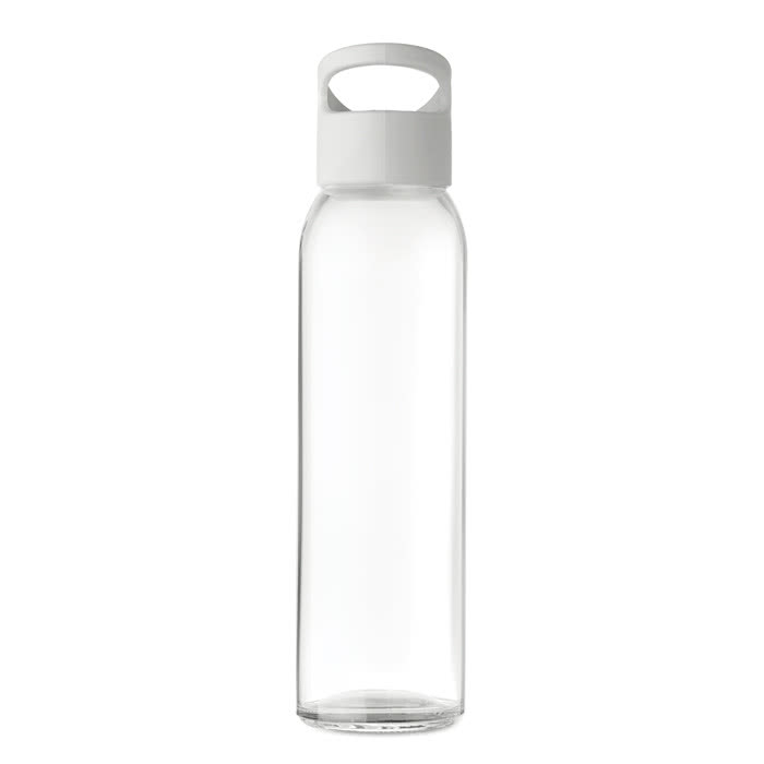 Botellas de cristal personalizadas con logo color blanco tercera vista Botellas de cristal personalizadas con logo color blanco tercera vista