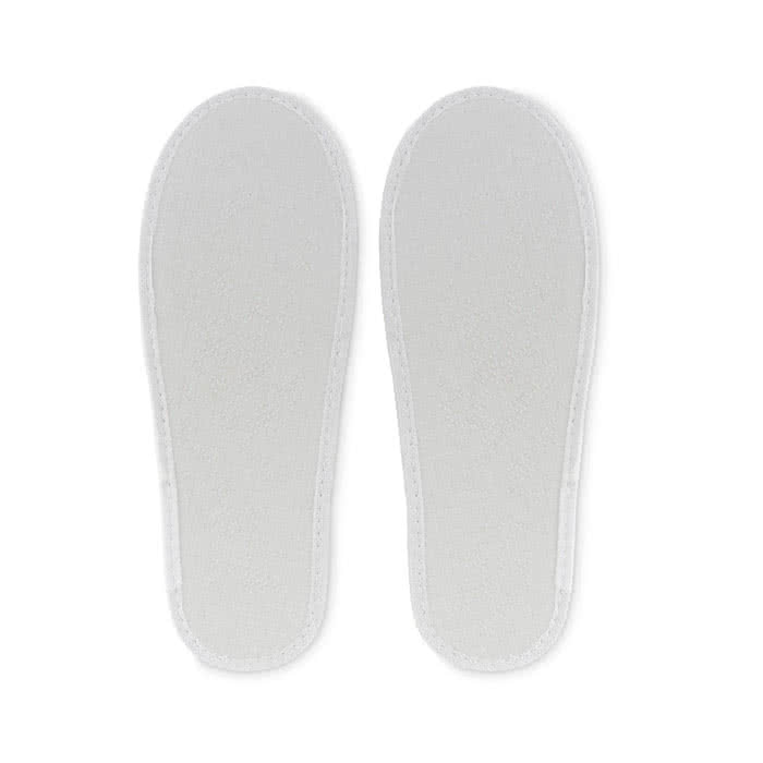 Zapatillas con logotipo para hotel de poliéster Roomie color blanco tercera vista Zapatillas con logotipo para hotel de poliéster Roomie color blanco tercera vista