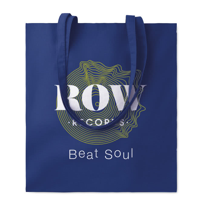 Bolsa de algodón colores de 180 gr/m2 color azul cuarta vista con logo