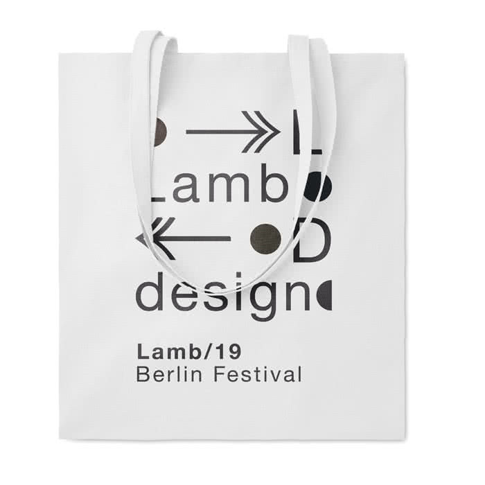 Bolsa de algodón colores de 180 gr/m2 color blanco cuarta vista con logo