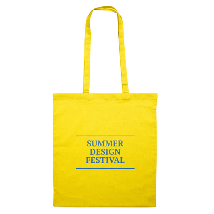 Bolsa de algodón colores de 180 gr/m2 color amarillo cuarta vista con logo