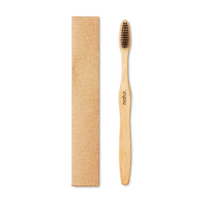 Cepillo de dientes mango de bambú color negro impreso