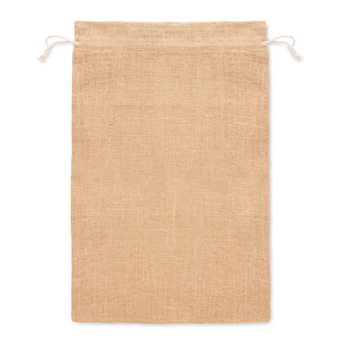 Bolsa de yute grande cierre de cuerdas color beige segunda vista Bolsa de yute grande cierre de cuerdas color beige segunda vista