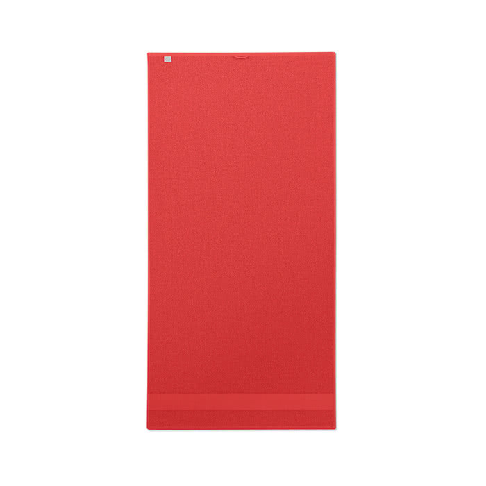 Toallas con logo de algodón orgánico color rojo tercera vista Toallas con logo de algodón orgánico color rojo tercera vista