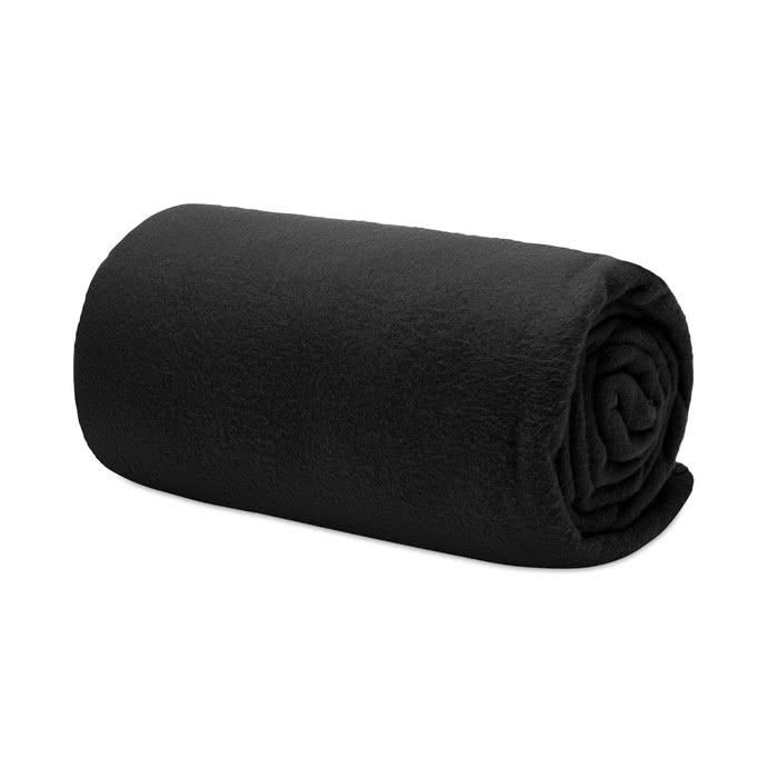 Manta polar personalizada en RPET color negro tercera vista Manta polar personalizada en RPET color negro tercera vista
