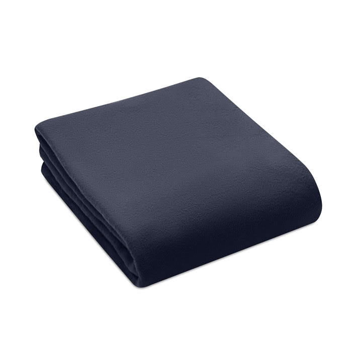 Manta polar personalizada en RPET color azul cuarta vista Manta polar personalizada en RPET color azul cuarta vista