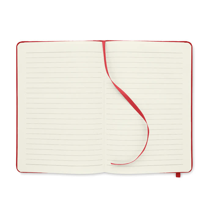 Libreta RPET personalizada tamaño A5 color rojo cuarta vista Libreta RPET personalizada tamaño A5 color rojo cuarta vista