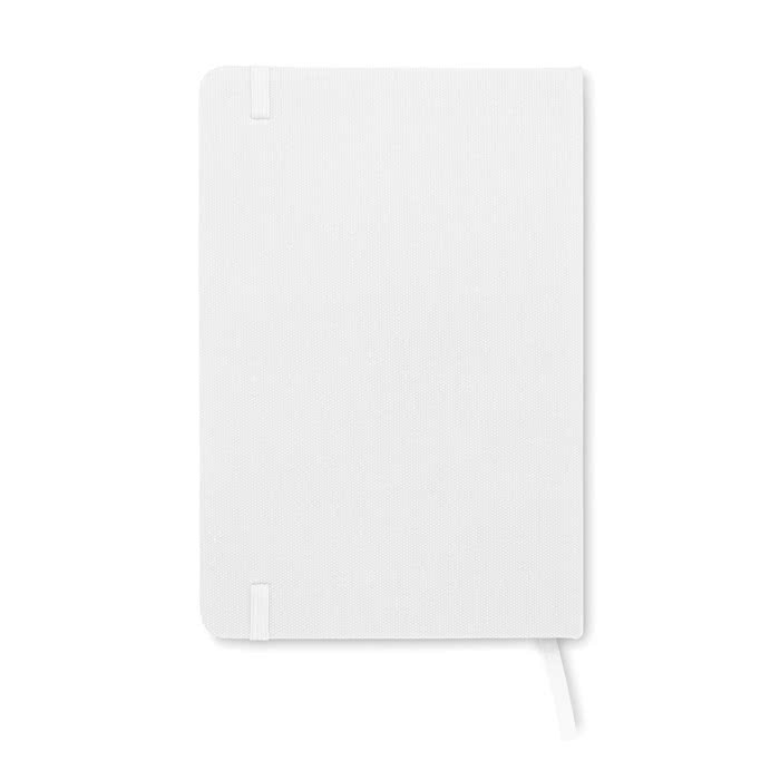 Libreta RPET personalizada tamaño A5 color blanco tercera vista Libreta RPET personalizada tamaño A5 color blanco tercera vista