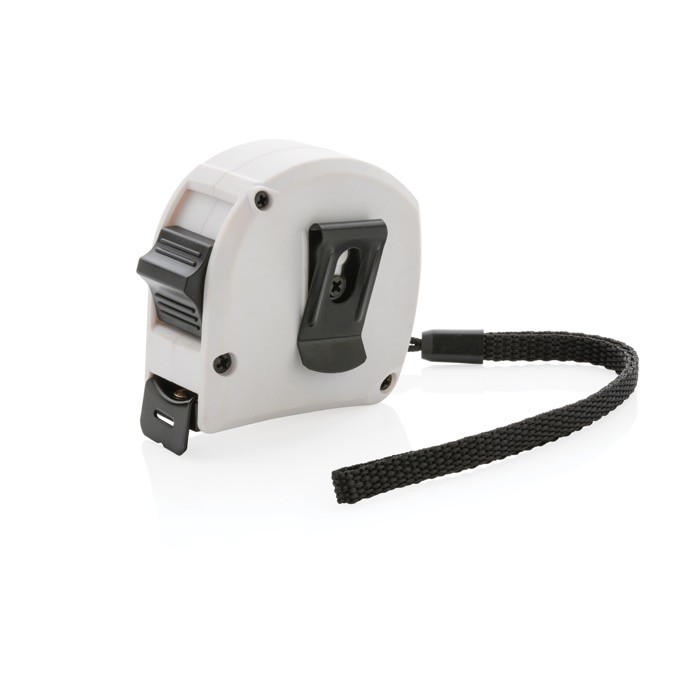 Flexómetro de bambú y plástico reciclado 5m color blanco segunda vista Flexómetro de bambú y plástico reciclado 5m color blanco segunda vista