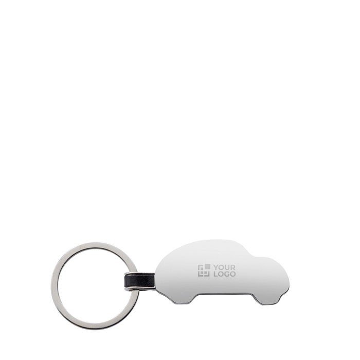 Llavero grabado de aleación de zinc reciclado con forma de coche color plateado vista de impresión Llavero grabado de aleación de zinc reciclado con forma de coche color plateado vista de impresión