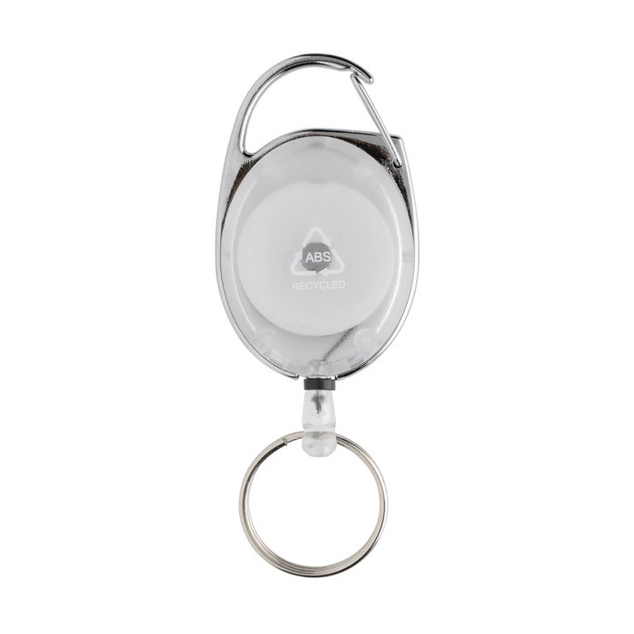 Llavero de ABS reciclado y zinc con cordón y mosquetón sujetador color blanco segunda vista Llavero de ABS reciclado y zinc con cordón y mosquetón sujetador color blanco segunda vista