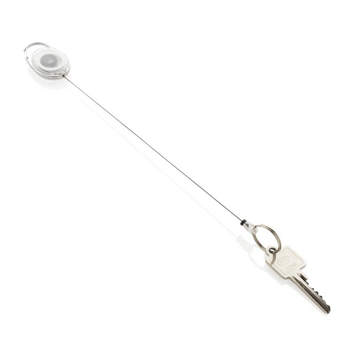 Llavero de ABS reciclado y zinc con cordón y mosquetón sujetador color blanco tercera vista Llavero de ABS reciclado y zinc con cordón y mosquetón sujetador color blanco tercera vista