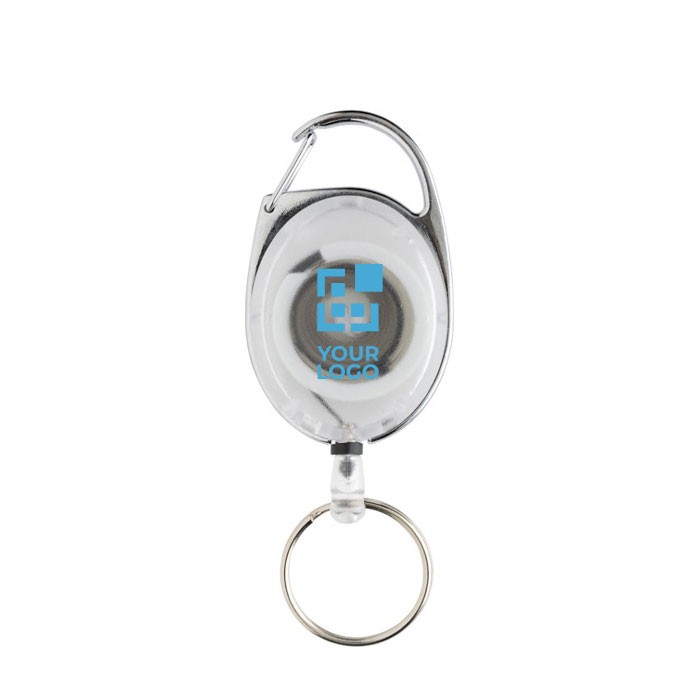 Llavero de ABS reciclado y zinc con cordón y mosquetón sujetador color blanco vista de impresión Llavero de ABS reciclado y zinc con cordón y mosquetón sujetador color blanco vista de impresión