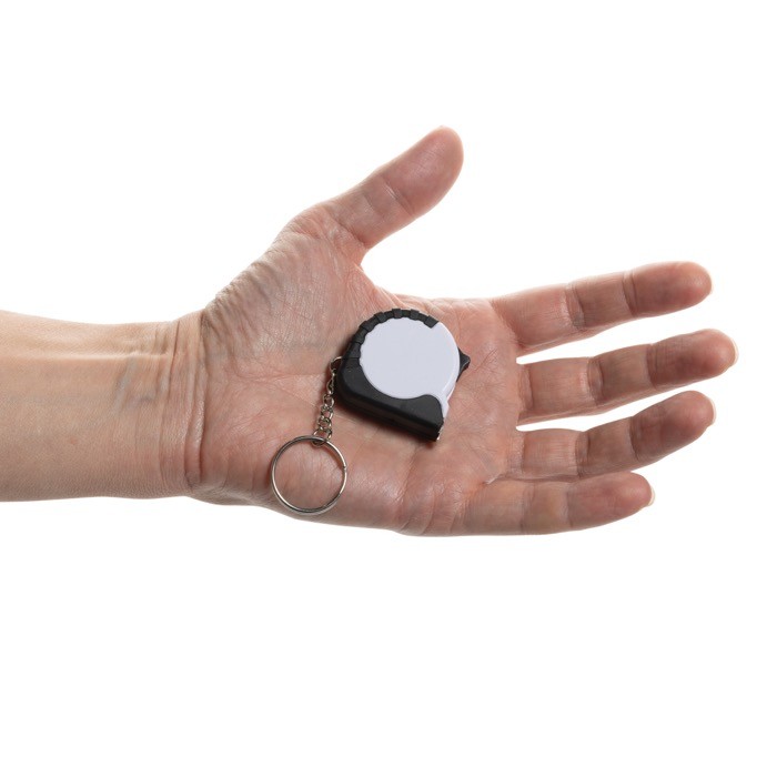 Llavero de plástico reciclado y acero con cinta métrica 1M color blanco tercera vista Llavero de plástico reciclado y acero con cinta métrica 1M color blanco tercera vista