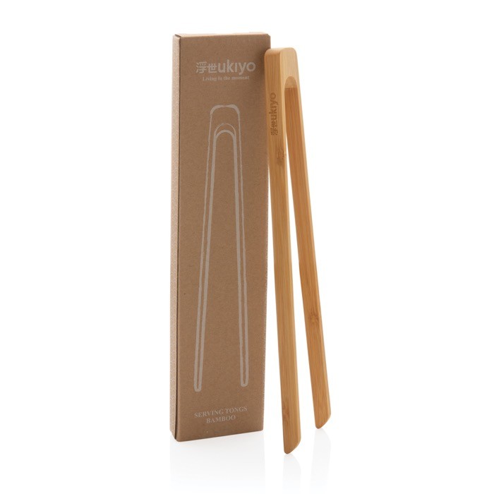 Pinzas para servir de bambú color marrón vista con en caja Pinzas para servir de bambú color marrón vista con en caja
