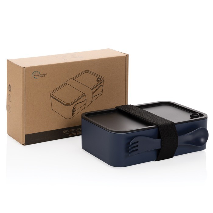 Fiambrera de 93% de plástico de reciclado color azul marino vista con en caja Fiambrera de 93% de plástico de reciclado color azul marino vista con en caja