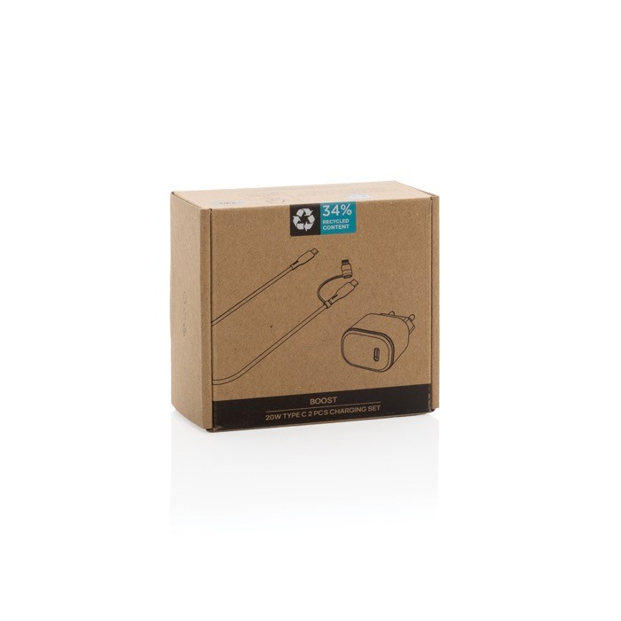 Set de carga para móviles y otros dispositivos con estuche color negro vista con caja Set de carga para móviles y otros dispositivos con estuche color negro vista con caja