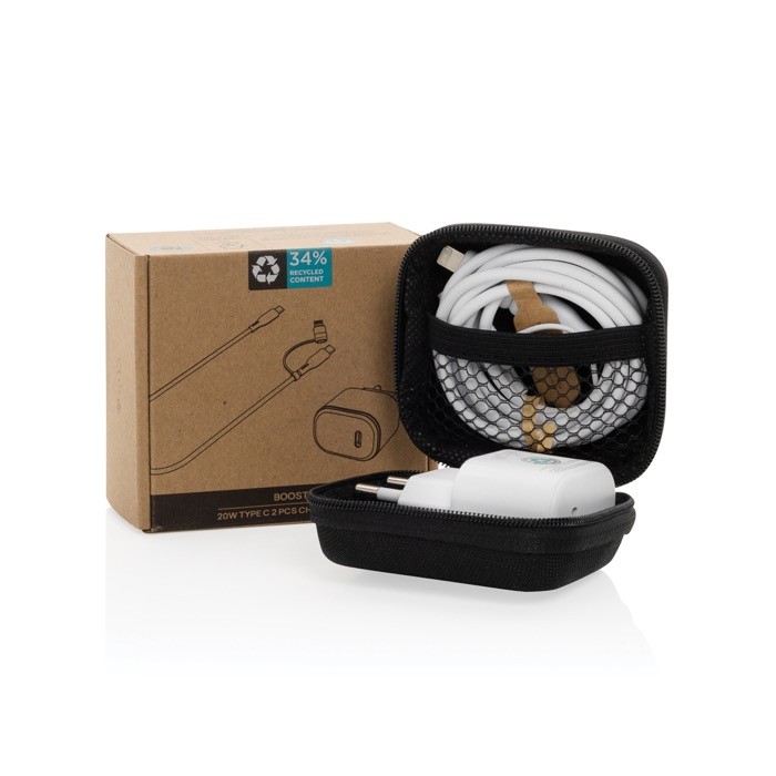 Set de carga para móviles y otros dispositivos con estuche color negro segunda vista con caja Set de carga para móviles y otros dispositivos con estuche color negro segunda vista con caja