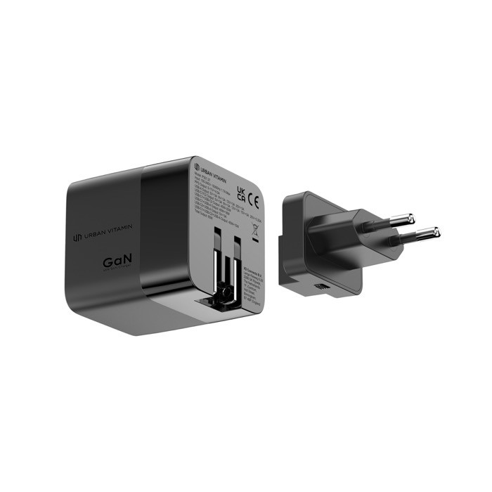 Cargador rápido GaN ecológico con cable retráctil de 80cm 65W color negro segunda vista