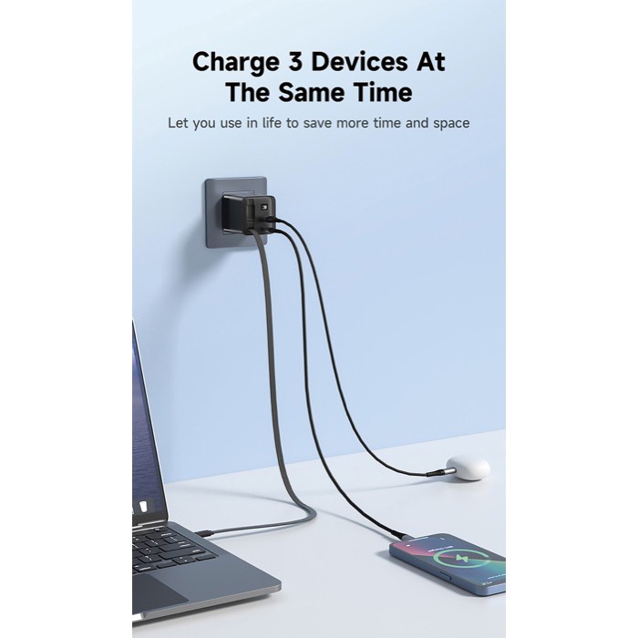 Cargador rápido GaN ecológico con cable retráctil de 80cm 65W color negro vista de ambiente 4