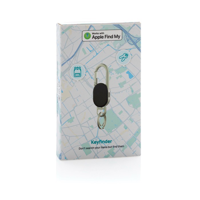 Llavero con localizador recargable compatible con Find My color negro segunda vista con caja