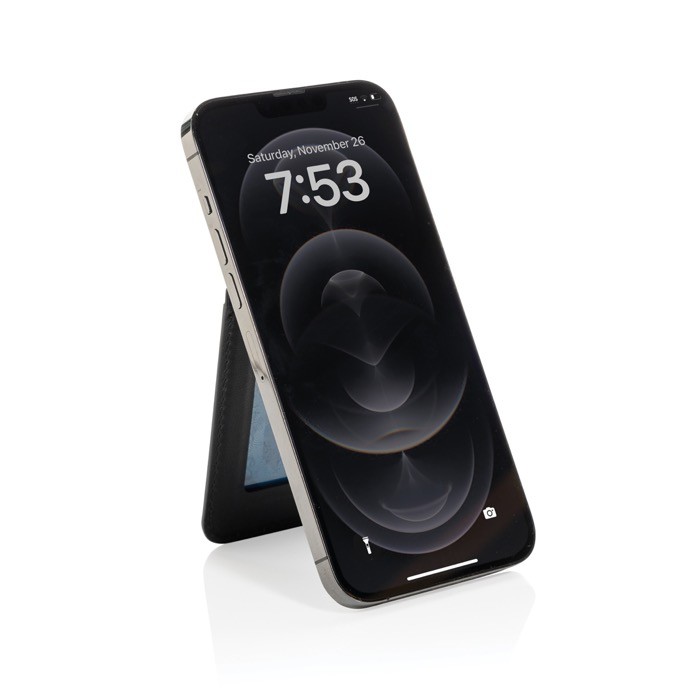 Cartera magnética para móvil de cuero sintético con soporte color negro segunda vista Cartera magnética para móvil de cuero sintético con soporte color negro segunda vista