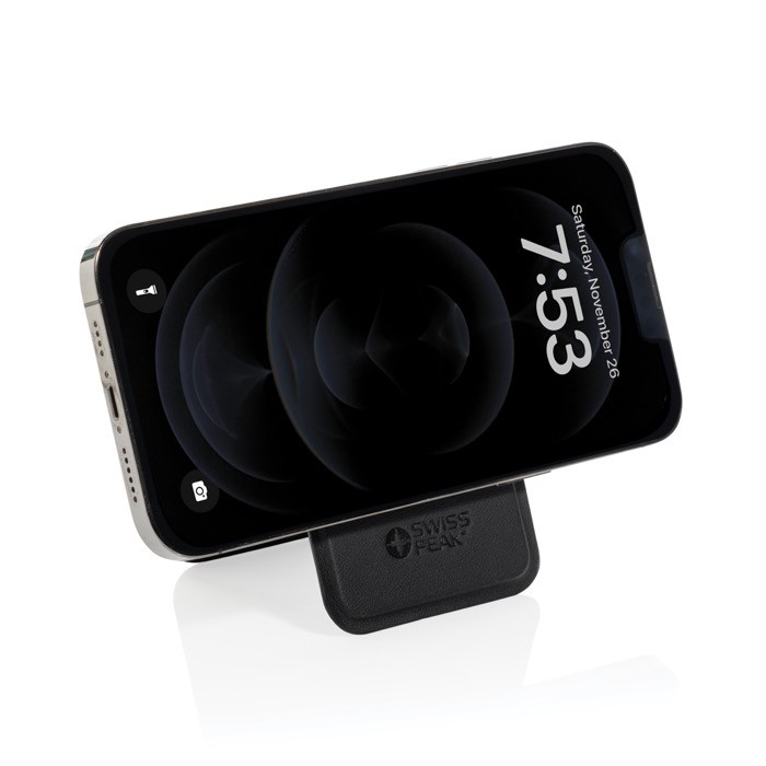 Cartera magnética para móvil de cuero sintético con soporte color negro tercera vista Cartera magnética para móvil de cuero sintético con soporte color negro tercera vista