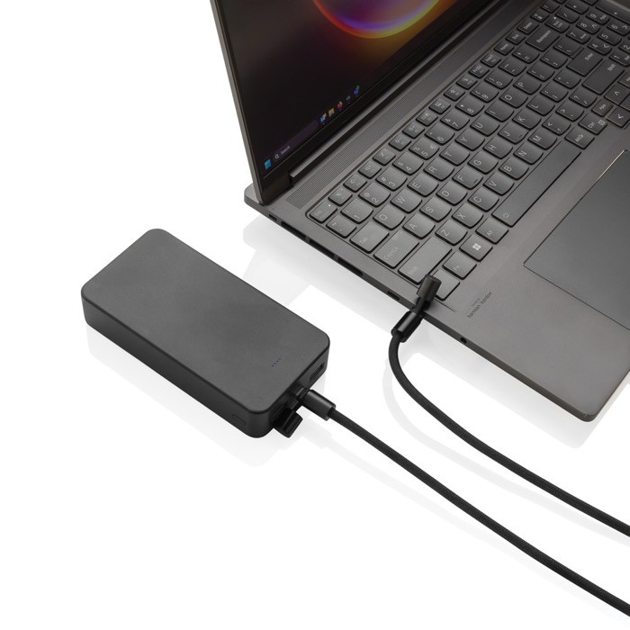Cable para móvil con USB-C en RPET con correa cuello y carga 60W color negro séptima vista