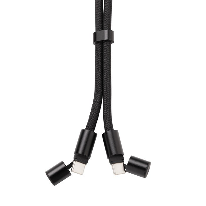 Cable para móvil con USB-C en RPET con correa cuello y carga 60W color negro novena vista