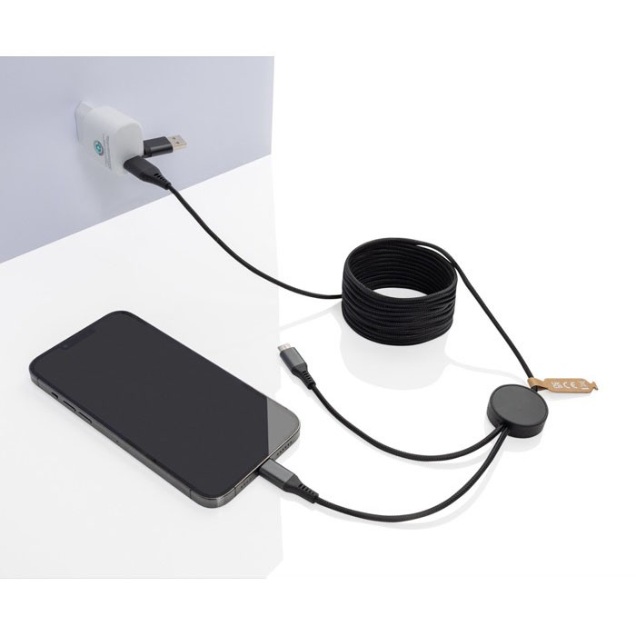 Cable de carga 4 en 1 de 3 metros de materiales reciclados color gris segunda vista Cable de carga 4 en 1 de 3 metros de materiales reciclados color gris segunda vista