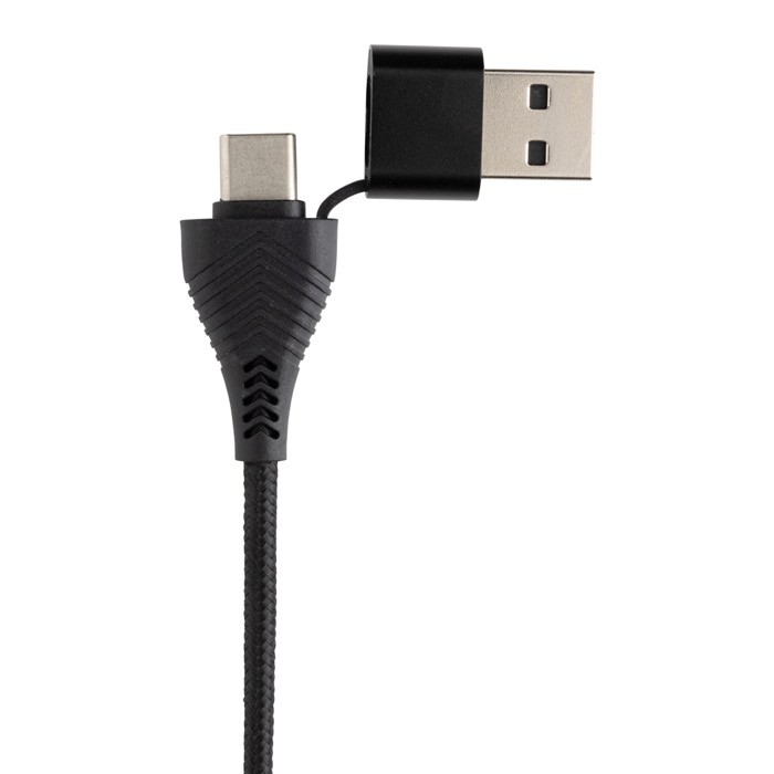 Hub USB de plástico reciclado y bambú con 4 puertos y cable dual color negro cuarta vista